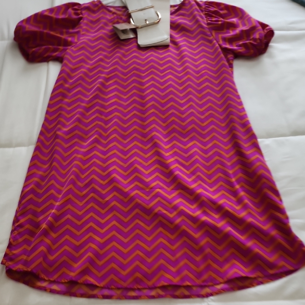 Chevron Patterned Dress in Pink and Orange